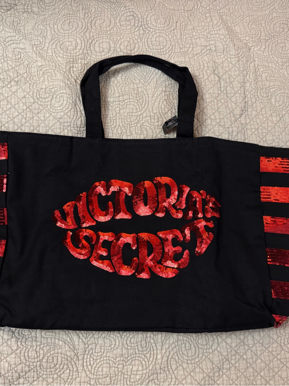 Victoria's Secret Black Tote with Red Sequin Lips